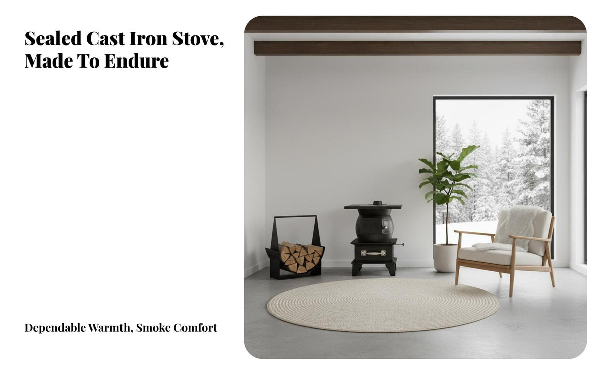 Wood Heating Stove, Cast Iron Indoor Fireplace, Multi-Functional Rural Home Heater