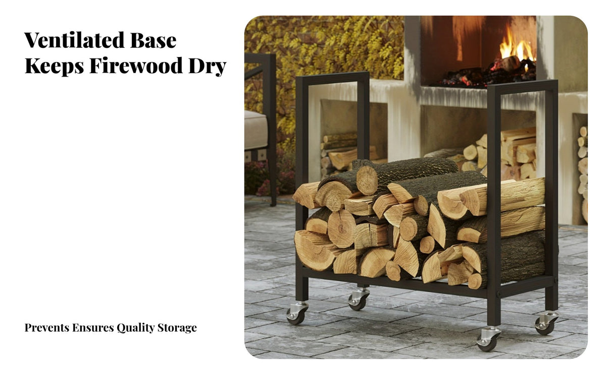 Fireplace Ash Cleaning Tool Set, Movable Log Rack, steel wood Storage Holder, Ventilated Design