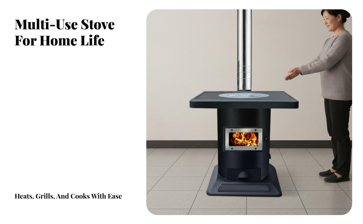 Smokeless Gasification Cast Iron Heating Stove, double energy source Wood, Indoor Home Fireplace