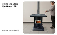 Smokeless Gasification Cast Iron Heating Stove, double energy source Wood, Indoor Home Fireplace