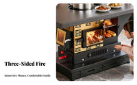 Wood Burning Fireplace, Three-Sided Viewing pane, Smokeless Heating Stove for Indoor Rural Home