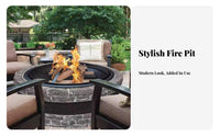 Patio Fire Bowl, Outdoor Wood Burning Fire Pit, Metal Stone Texture, Decorative Campfire Basket for Villa, Hotel