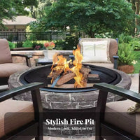 Patio Fire Bowl, Outdoor Wood Burning Fire Pit, Metal Stone Texture, Decorative Campfire Basket for Villa, Hotel