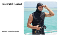 Hooded Diving Vest, 1 millimeter Neoprene, Men's versatile Thermal Top, Black, Integrated Hood