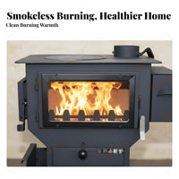 Rural Heating Stove, Winter Fireplace, Wood Compatible, Smokeless Technology, Large Viewing Window, Integrated Oven
