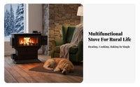 Rural Heating Stove, Winter Fireplace, Wood Compatible, Smokeless Technology, Large Viewing Window, Integrated Oven