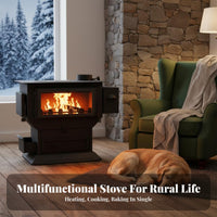 Rural Heating Stove, Winter Fireplace, Wood Compatible, Smokeless Technology, Large Viewing Window, Integrated Oven