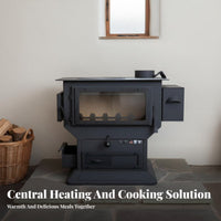 Rural Heating Stove, Winter Fireplace, Wood Compatible, Smokeless Technology, Large Viewing Window, Integrated Oven