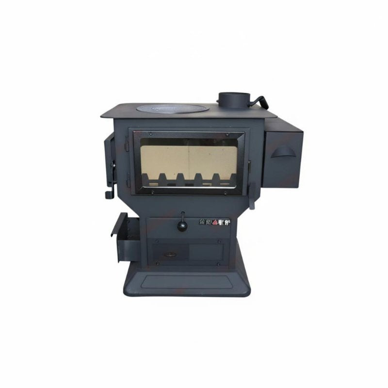 Rural Heating Stove, Winter Fireplace, Wood Compatible, Smokeless Technology, Large Viewing Window, Integrated Oven