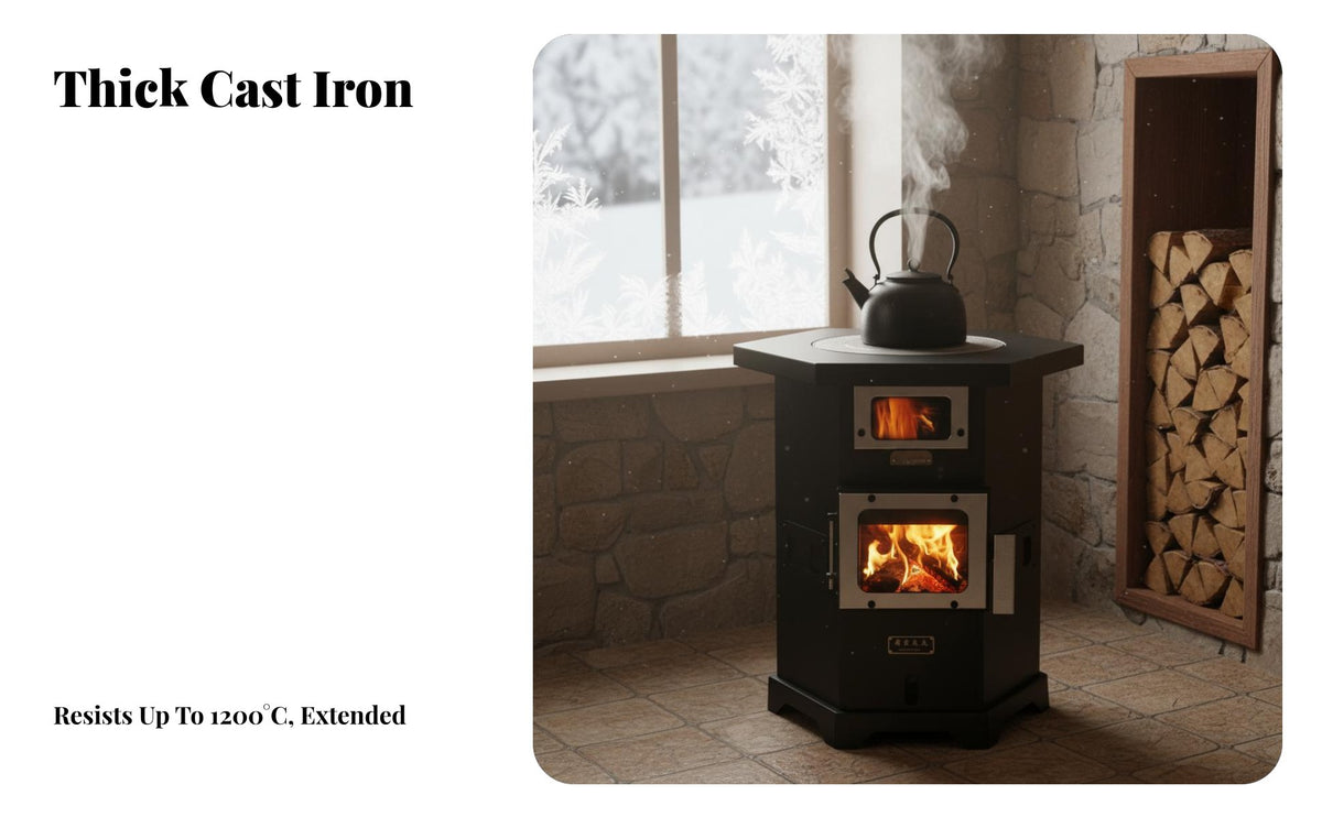 Smokeless Heating Stove, Indoor Wood Gasification Heater, Home Winter Dual-Fuel Stove, High-Temperature Resistant Cast Iron