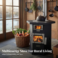 Smokeless Heating Stove, Indoor Wood Gasification Heater, Home Winter Dual-Fuel Stove, High-Temperature Resistant Cast Iron