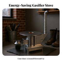 Energy-Saving Wood Gasification Stove, Thickened Stainless Steel Indoor Fireplace, Smokeless Heating for Rural Homes