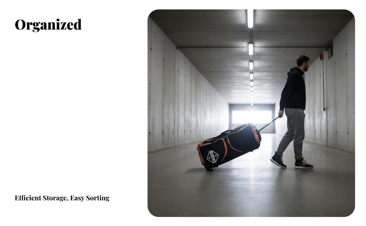Ice puck sport Gear Bag, Large Capacity, Wheeled Trolley, Kids & Adults, Full Set Storage
