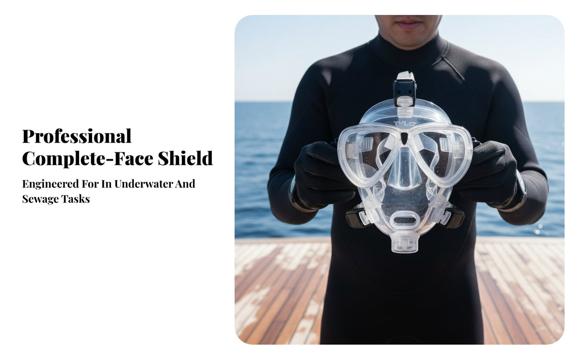 Diving complete face shield, Tempered Glass, Anti-Fog, Liquid Silicone, Professional Underwater Work