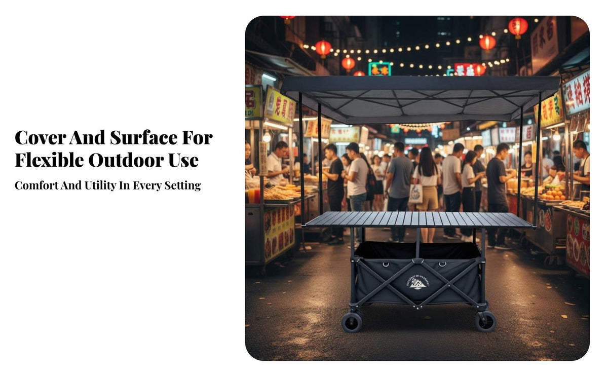 Folding Table, Large Capacity Vendor Cart, Adjustable Height, Camping, Night Market, Snack Stand