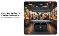Folding Table, Large Capacity Vendor Cart, Adjustable Height, Camping, Night Market, Snack Stand