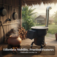 doubleUse Vintage Movable Caster Stove, Thickened Steel, Corn Stalk combustible, Rural Cooking Heating
