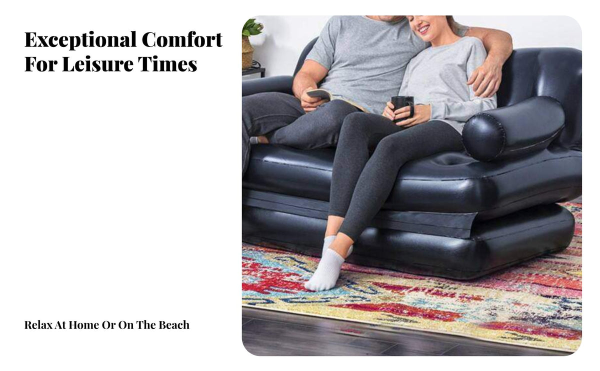 Inflatable Sofa Bed, Multi-Functional 5-in-1 Folding Air Mattress, Lazy Beach Chair for Adults, Black
