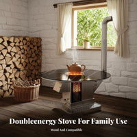 Wood doubleUse Gasification Stove, Indoor Multifunctional Heater, Rectangular Smokeless Fireplace, Rural Home Cooking & Heating