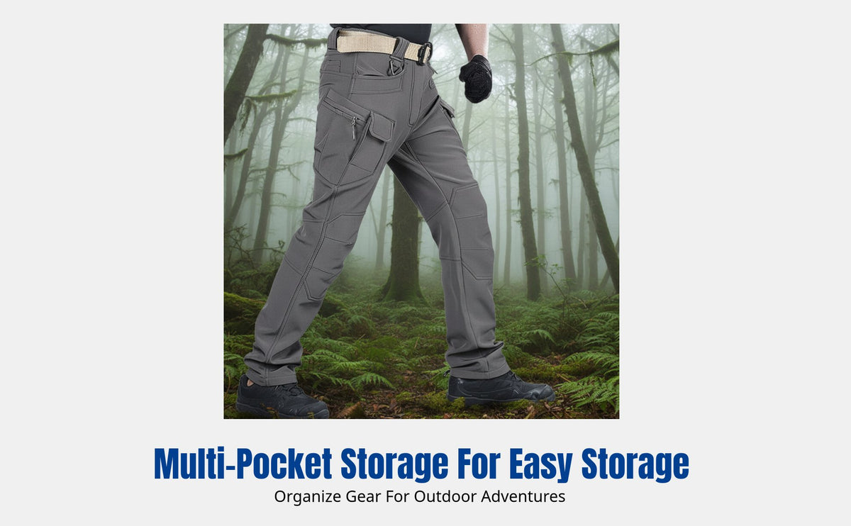 Softshell Pants, Fleece Lined, Men's Outdoor Windproof Work Trousers, Multi-Pocket Camouflage, Autumn Winter