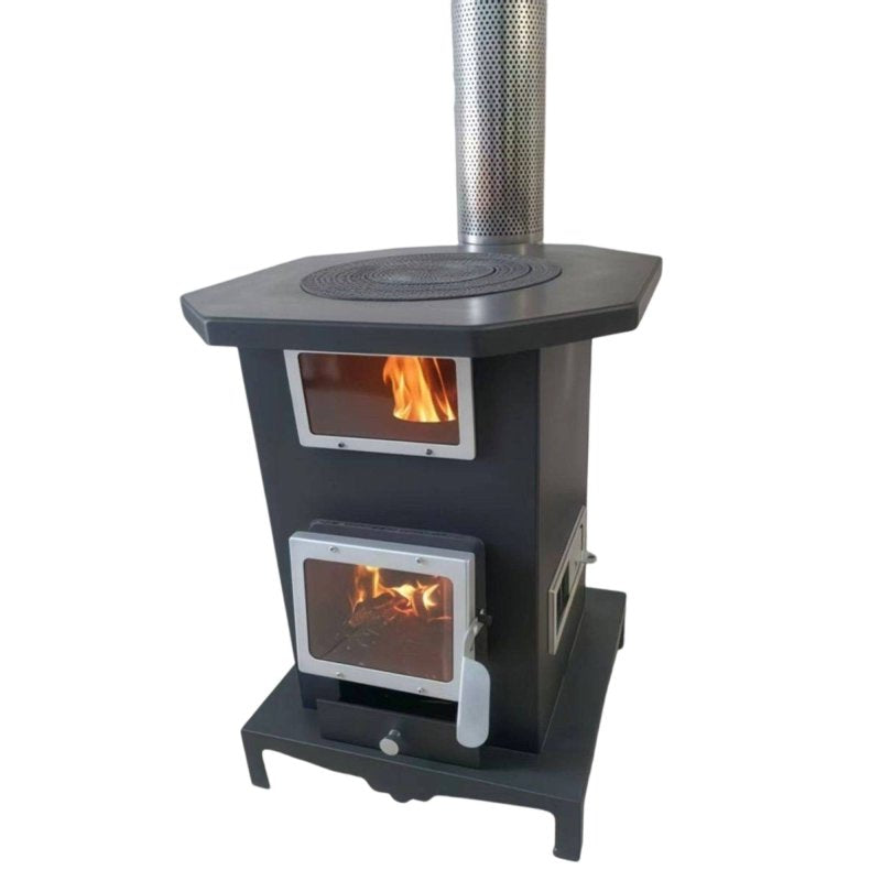 Indoor Smokeless Fireplace, Wood and Gasification Stove, Home Heating Unit with Double Fire Viewing Panels, Rural Application