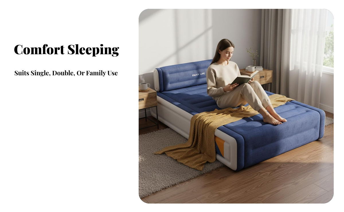 Inflatable Air Mattress, Outdoor Raised Flocked Bed, Automatic Pump, Moistureresistant, Multiple Sizes