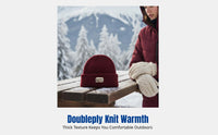 Vintage Heritage Knit Beanie, Burgundy, Double Layer, Warm, Women, Winter Outdoor, Breathable, Brimless