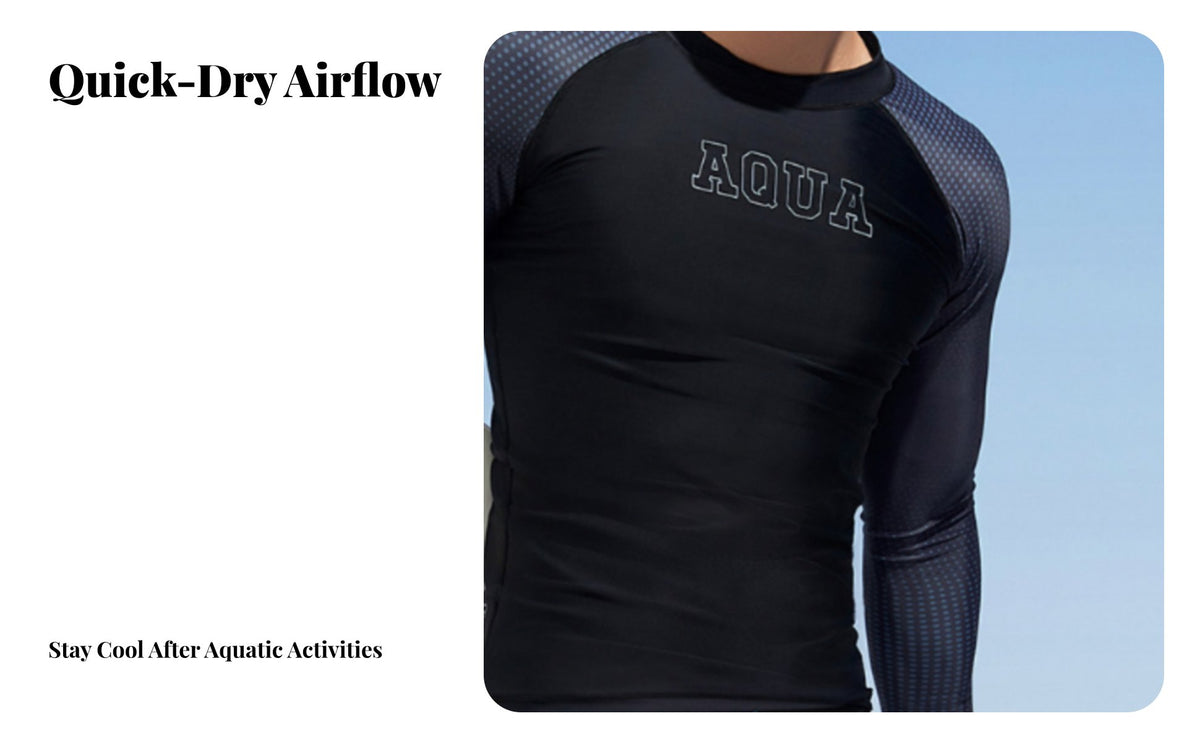 Men's Split Swimsuit, Long Sleeve Rash Guard, UPF50+ Sun Protection, Quick Dry, Surfing, Diving
