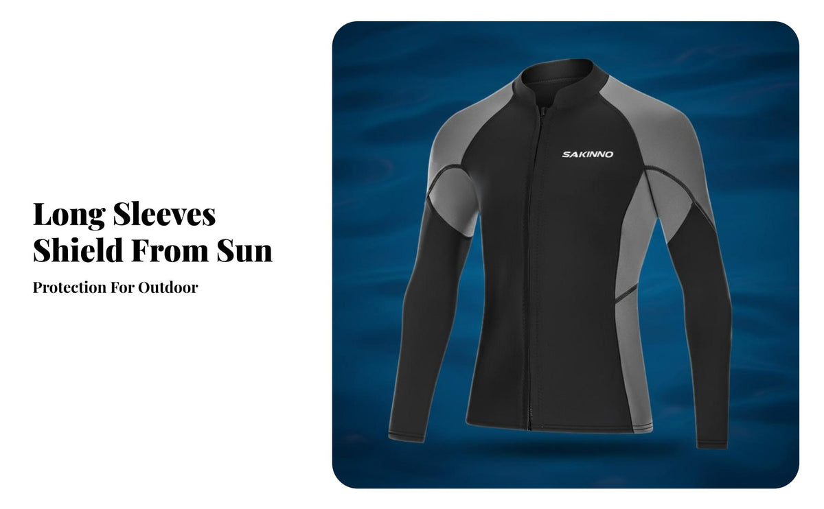 2mm Wetsuit Top, Men's Long Sleeve Rash Guard, Split Design, Thermal, Sun Protection, Surfing, Jet Ski