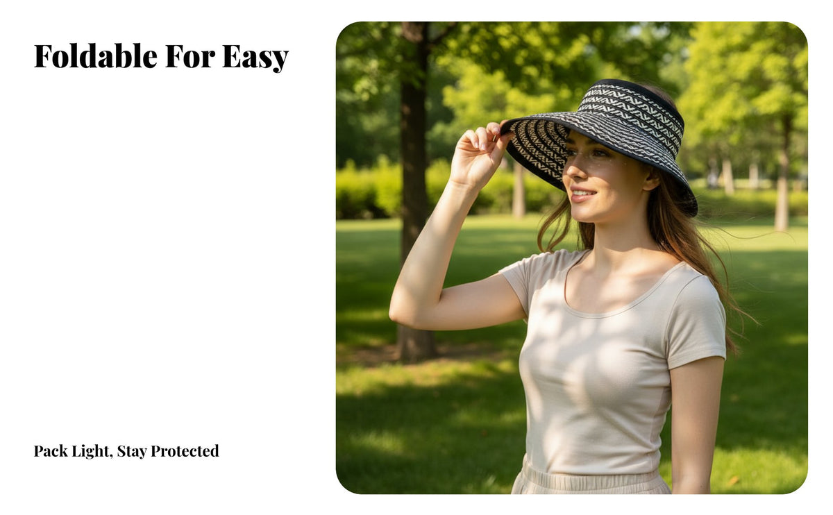 Sun Visor Hat, Wide Brim Foldable Straw Hat Protection, Women, Summer Outdoor