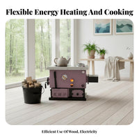 Heating Stove, Multienergy Boiler for Home, Wood Electric, Large Cooking heater, Floor Heating Compatible