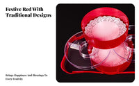 Double-Tier Red Plastic Fruit Tray, Handheld Food Box, Partition Pastry Basket, Dumpling Container, Festive Wedding Accessory