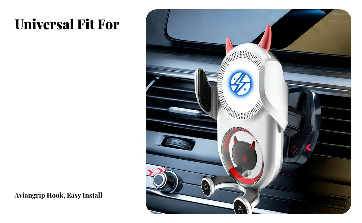 Devil Car Phone Holder, 15W Fast Charging, Cute Cartoon Air Vent Mount, Universal Navigation