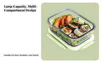 Microwave Safe Glass Bento Box, Leakproof Food Container, High Borosilicate, Insulated, Fourtier, For Office and Home, With Lid