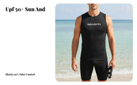 Men's Sleeveless Wetsuit, 1.7mm super Stretch Black Short Top, UPF 50+ Surfing Diving Suit
