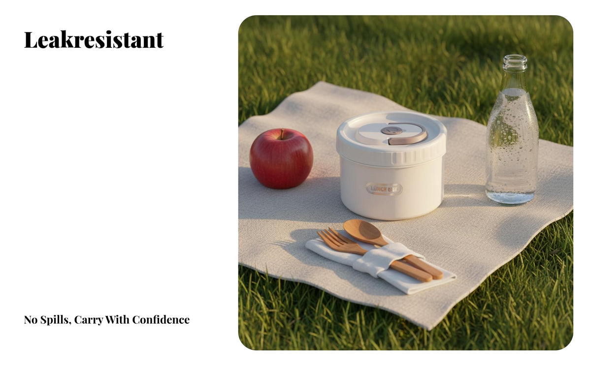 Stainless Steel Lunch Box, Double-Layer Bento, Leakproof, Round, for School, Office