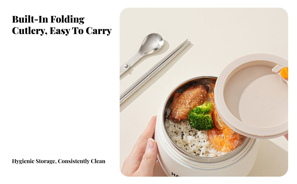 24-Hour Insulated Bento Box, Stainless Steel Lunch Container, Portable Food Container for School, Office, Foldable Utensils