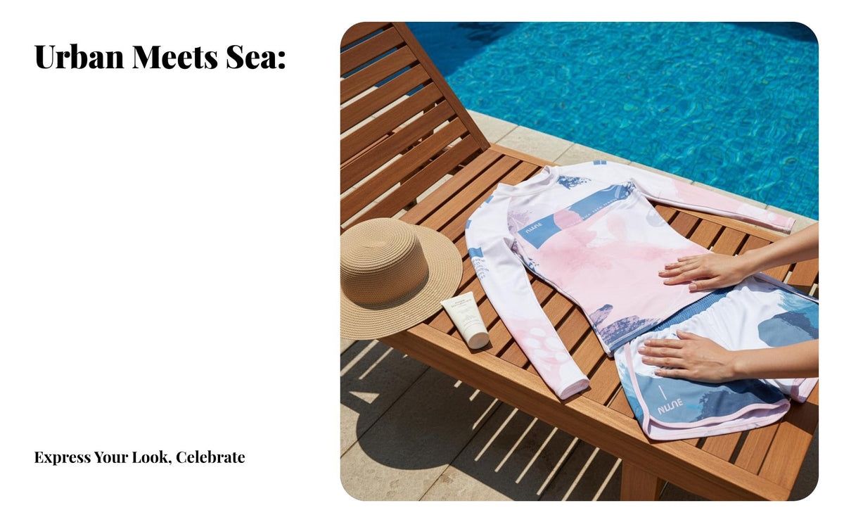 Two-Piece Swimsuit, Women's Long Sleeve Rash Guard, UPF 50+ Sun Protection, Summer wave ridinging, Beachwear