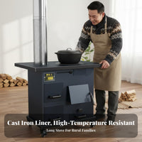 Smokeless Gasification Stove, Cast Iron, Wood Burner, Indoor Heating, Portable Rural Cooking Stove