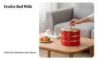 Red Compartment Fruit Tray, Rotating Candy Box, Sealed Nut Organizer for Home, Living Room, Tea Table