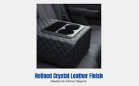 Universal Car Rear Armrest Box, Center Console with Beverage Holder, Leather Organizer for Car, Sofa, Boat, Black or Embroidered