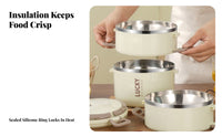 Portable Insulated Lunch Box, Food Grade, Large Capacity, Round, With Lid, For Work, Student, Outdoor
