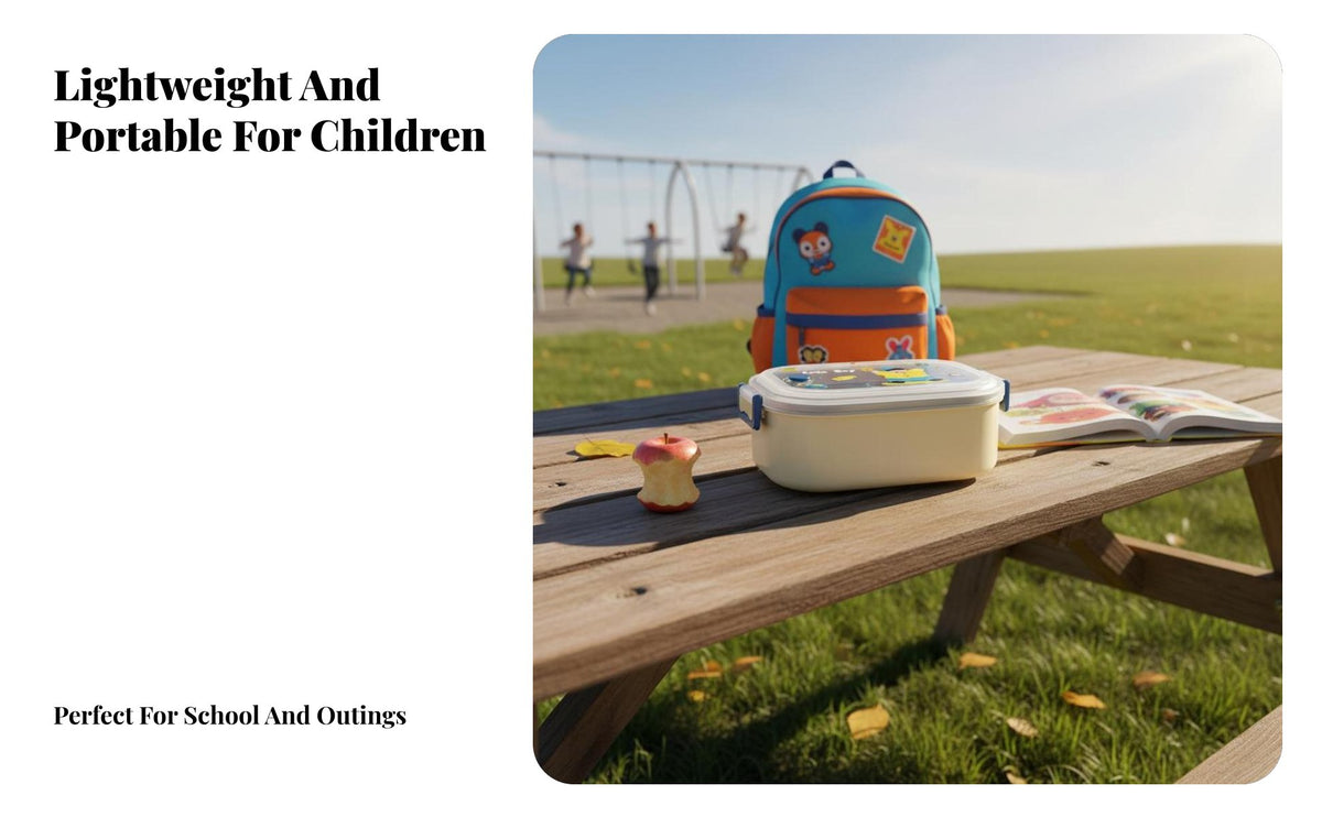 304 Stainless Steel Bento Box, Cartoon Leakproof Double Compartment Kids