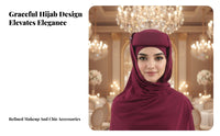 Solid Color Sponge Turban Cap, Muslim Pull-On Hijab Set with Brooch, Women's Style