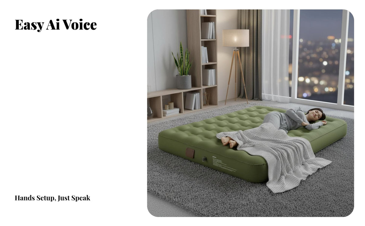 Inflatable Air Mattress, Automatic Folding Camping Bed, Double Size, Home Outdoor, AI Voice Pump