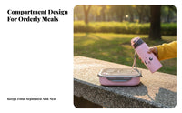 Rectangular Plastic Lunch Box for Students, Compartment Bento Box, Cartoon Elephant, Water Bottle, Carry Bag