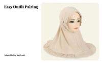 Girls Hijab, Ruffled Headscarf with Foliage Trim, Soft Ice Silk for Prayer