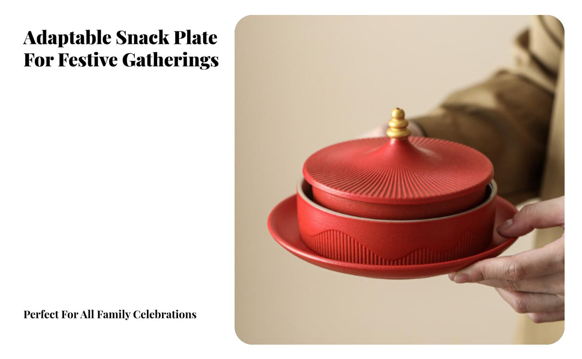Chinese Style Red Ceramic Fruit Tray, Creative Candy Box, Wedding Gift, Festive Storage, Gift Box