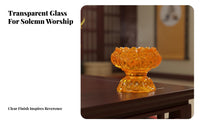 Tall embossed glass candle holder for altar