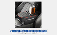 Universal Car Armrest Pad, Geometric Stitch Leather, Beverage Holder Storage, Heightening Pad, Multi-Functional Organizer